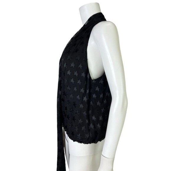 Alice + Olivia Delphine Black Star Burnout Print Silk Bow Tie Blouse Size Medium - Picture 7 of 11